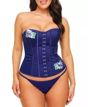 Плюс размер Constantina Sweetheart Комплект с корсетом и стрингами Adore Me, синий