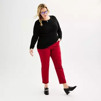 Плюс размер Croft & Barrow Очень мягкий свитер с круглым вырезом и косами, цвет Vintage Tulle