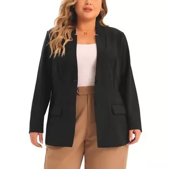 Плюс размер Деловой костюм Блейзер для женщин Кнопка с длинным рукавом Офисная работа Блейзер Куртка Agnes Orinda, черный