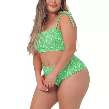 Плюс размер двухсекционный купальник для женщин в горошек бикини бандо купальные костюмы Agnes Orinda, цвет Grass Green