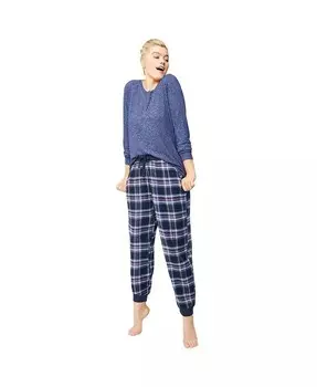 Плюс размер фланелевые брюки для сна в клетку Ellos, синий