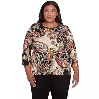 Плюс размер Футболка Alfred Dunner с плетеным вырезом и узором пейсли, цвет Multi Neutral