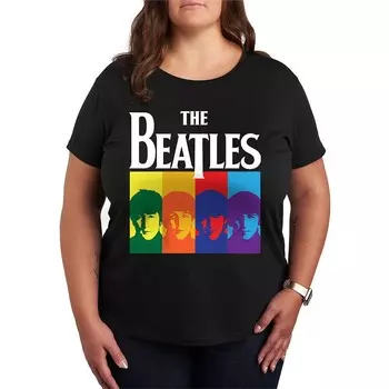 Плюс размер Футболка с цветными блоками и графическим принтом The Beatles Licensed Character, черный