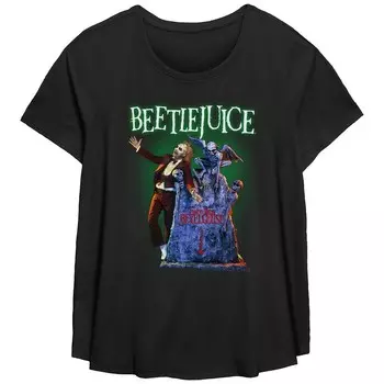 Плюс размер Футболка с плакатом и графическим рисунком Beetlejuice Tombstone Licensed Character, черный