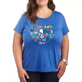 Плюс размер Футболка с рисунком арахиса Snoopy Holiday Heart Licensed Character, цвет Heather Royal Blue