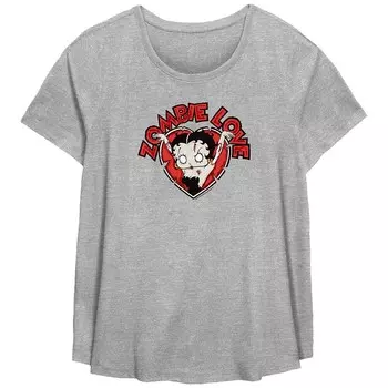 Плюс размер Футболка с рисунком Betty Boop Zombie Love Licensed Character, цвет Heather Gray