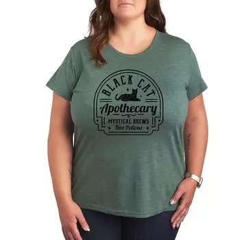 Плюс размер Футболка с рисунком Black Cat Apothecary Sign Licensed Character, цвет Heather Green