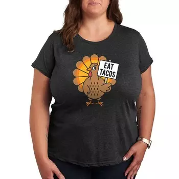 Плюс размер Футболка с рисунком Eat Tacos Turkey Licensed Character, цвет Heather Charcoal