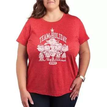 Плюс размер Футболка с рисунком Peanuts Team Holiday Spirit Licensed Character, цвет Heather Red