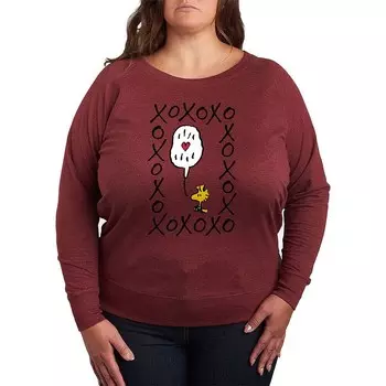 Плюс размер Футболка с рисунком Peanuts Woodstock Xoxo Licensed Character, цвет Heather Maroon