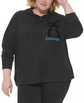 Плюс размер хлопковая толстовка с капюшоном и логотипом Calvin Klein, мульти