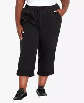 Плюс размер хлопковые капри с подвернутыми штанами Avenue, черный