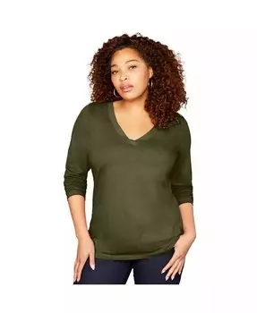 Плюс размер, июнь + футболка Vie с длинными рукавами и V-образным вырезом + футболка Only June + Vie, зеленый