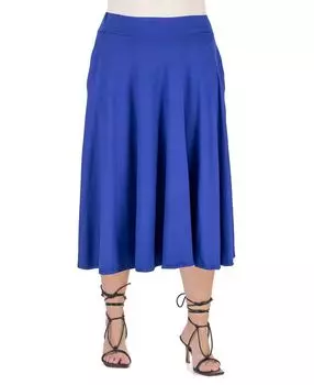 Плюс размер Юбка-миди с эластичной резинкой на талии и карманами 24seven Comfort Apparel, темно-синий