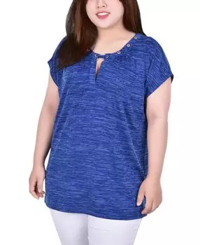 Плюс размер короткий вязаный топ с удлиненными рукавами и воротником-стойкой NY Collection