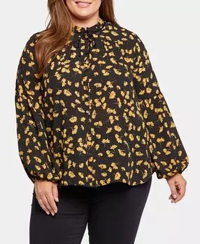 Плюс размер крестьянская блузка с короткими рукавами NYDJ, мульти