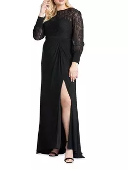 Плюс размер Кружевное платье с длинными рукавами Mac Duggal, черный