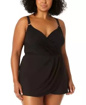 Плюс размер купальник с регулируемой отделкой Anne Cole, черный