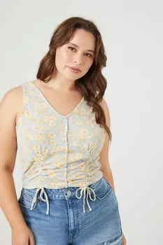 Плюс размер Майка с цветочным принтом и шнурком Forever 21, синий
