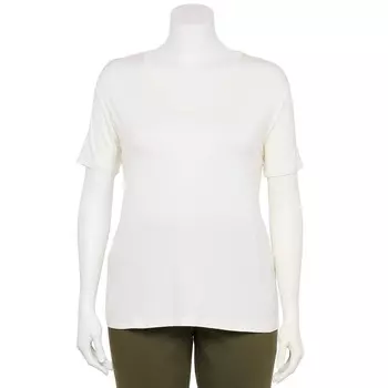 Плюс размер Мягкая футболка Nine West Essential с короткими рукавами и v-образным вырезом, цвет White Knight