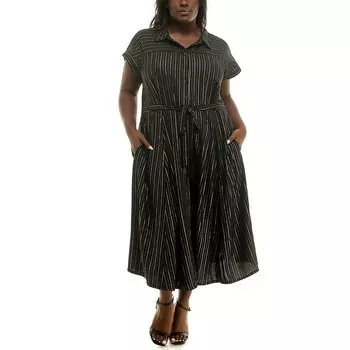 Плюс размер Nina Leonard Платье-рубашка на пуговицах спереди, цвет Black Gold