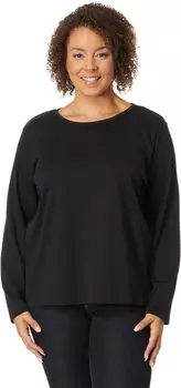 Плюс размер Пима с круглым вырезом и длинными рукавами L.L.Bean, черный