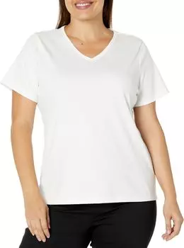 Плюс размер Pima Tops Футболка с V-образным вырезом и короткими рукавами L.L.Bean, белый