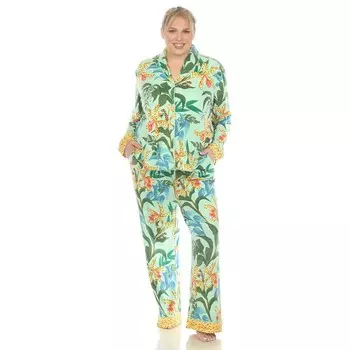 Плюс размер Пижамный комплект из двух предметов с принтом полевых цветов WM Fashion, цвет Mint