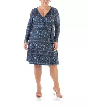 Плюс размер платье до колен с искусственным запахом 24seven Comfort Apparel, мульти