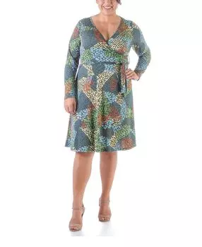 Плюс размер платье до колен с искусственным запахом 24seven Comfort Apparel, мульти