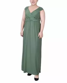 Плюс размер платье макси с рюшами в стиле ампир NY Collection, мульти