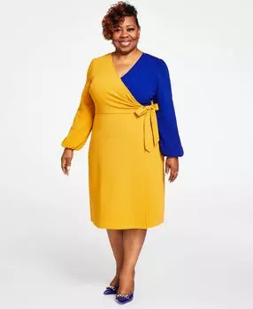 Плюс размер платье с цветными блоками и завязками сбоку Kasper, мульти