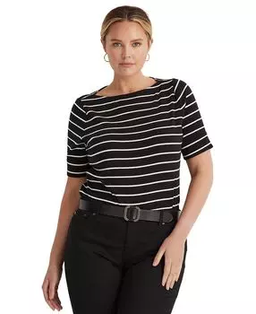 Хлопковая футболка Lauren Ralph Lauren в полоску, черный/белый