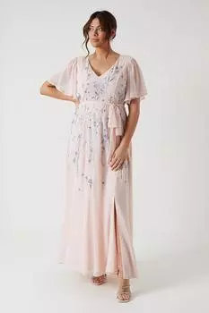 Плюс размер Премиум-платье макси с цветочной вышивкой для подружек невесты Coast, розовый