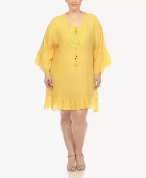 Плюс размер Прозрачное платье длиной до колена с вышивкой White Mark, желтый