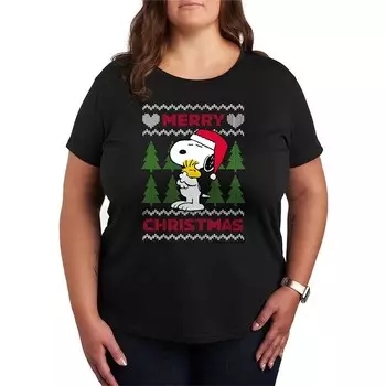 Плюс размер Рождественский свитер с изображением арахиса Snoopy Футболка с рисунком Licensed Character, черный