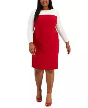 Плюс размер рыжое прямое платье миди с цветными блоками Kasper, мульти