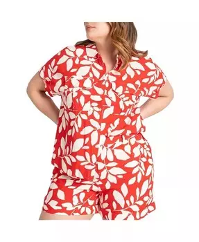 Плюс размер с коротким рукавом и принтом на пуговицах ELOQUII, красный