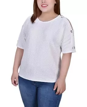 Плюс размер с короткими рукавами текстурированный топ с люверсами в виде сот NY Collection, белый