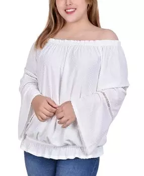 Плюс размер с открытыми плечами швейцарская блуза в горошек NY Collection, мульти