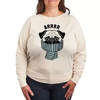 Плюс размер Шарф с мопсом Brrrr Легкий свитшот из френч-терри Licensed Character, цвет Birch