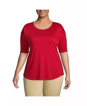 Плюс размер Supima Микро модальный топ с балетным вырезом и изогнутым подолом с рукавами до локтя Lands' End, красный