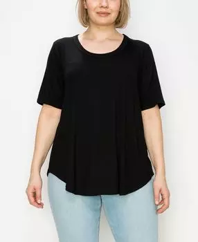 Плюс размер Свободная футболка с двойным переплетом COIN 1804, черный
