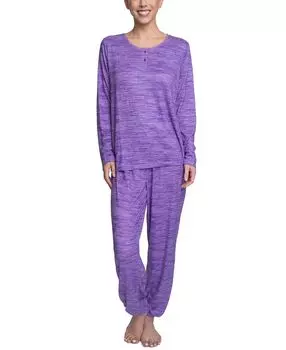 Плюс размер свободный трикотажный пижамный комплект henley из масляного трикотажа Hanes, мульти