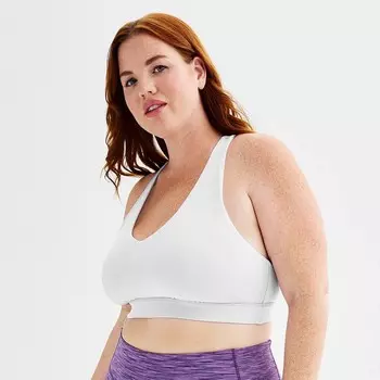 Плюс размер Tek Gear Ultra Stretch Бюстгальтер средней поддержки с V-образным вырезом, цвет Modern White