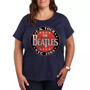 Плюс Размер The Beatles U. Футболка с графическим рисунком Tour NYC 1964 Licensed Character, темно-синий