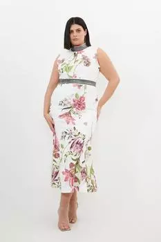 Плюс размер Тканое платье макси без рукавов с цветочной отделкой и стразами Karen Millen, мультиколор