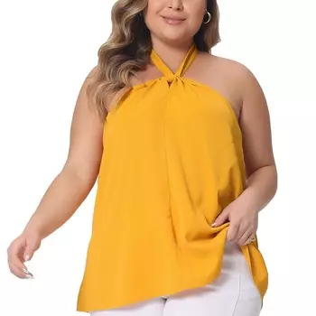 Плюс размер топ для женщин с завязками на шее, жилет на подтяжках без рукавов, майка на бретельках Agnes Orinda, оранжевый