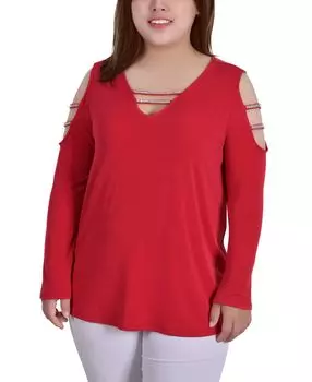 Плюс размер топ с длинными рукавами и открытыми плечами NY Collection