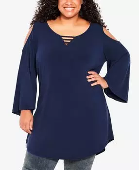 Плюс размер топ с открытыми плечами и 3 перекладинами Avenue, синий